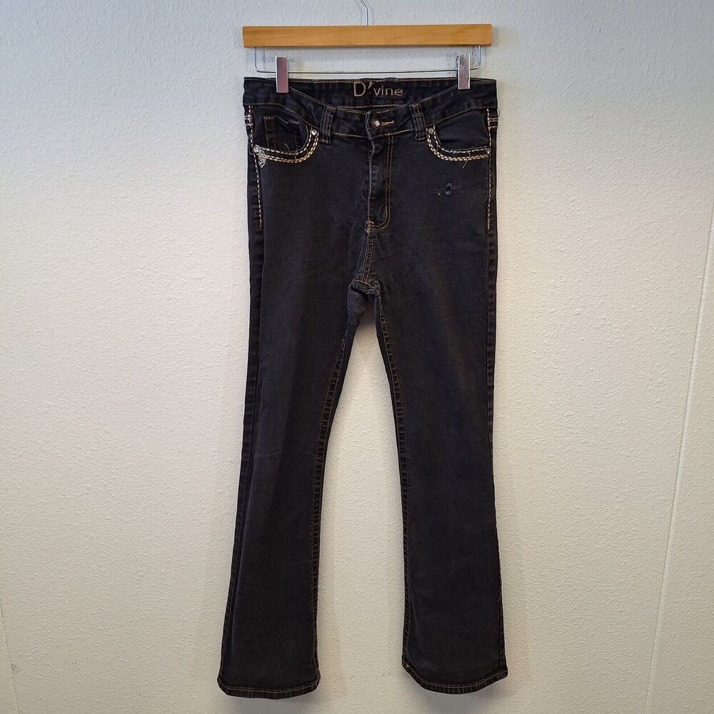 D'Vine Mid Rise Bootcut Jeans Five Pockets Stretch Cotton Black Women's Sz 13/14